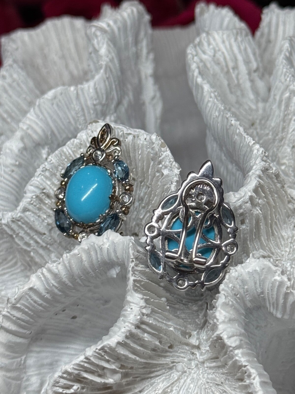 925 Sterling Silver Turquoise, Aquamarine & Beryl Earrings Length 1 Inch
