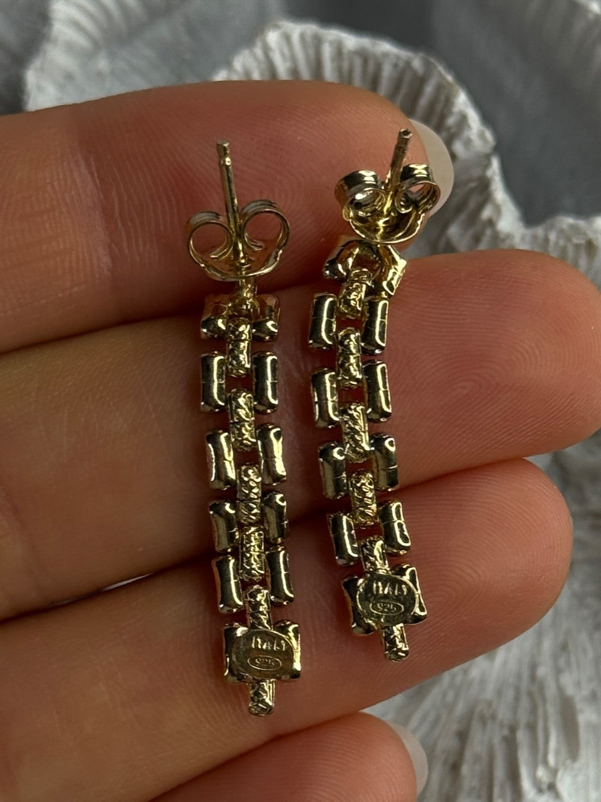 Italy Milor 925 Sterling Silver Gold Plated Earrings Length 1.40 Inch