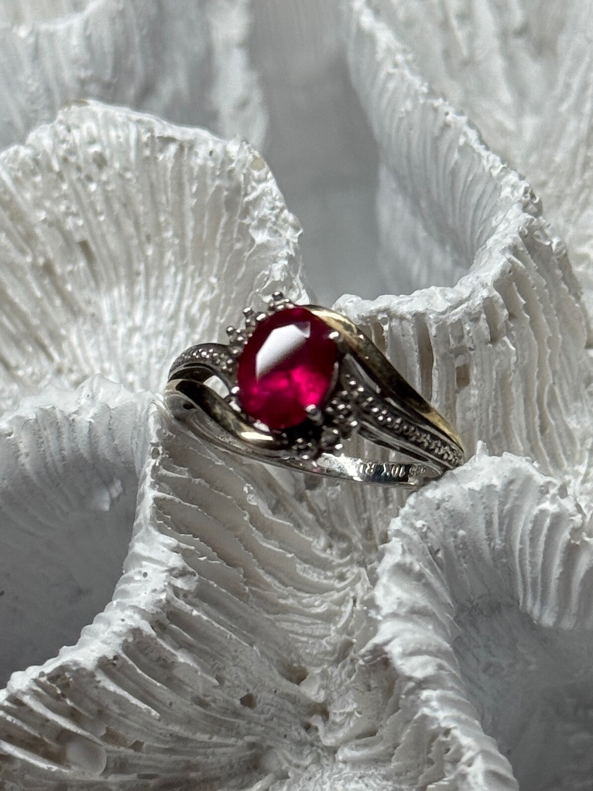925 Sterling Silver & 10k Yellow Gold Ruby Ring Size 6