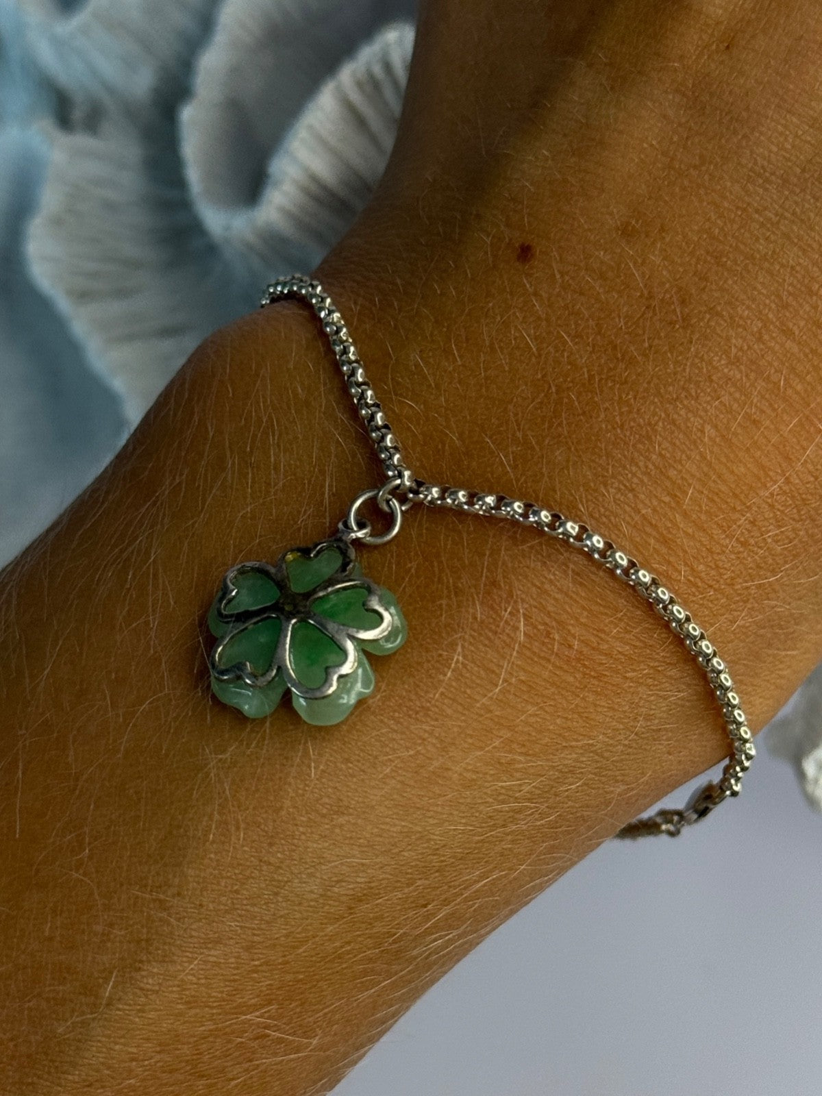 925 Sterling Silver Jade Flower Bracelet Length 7