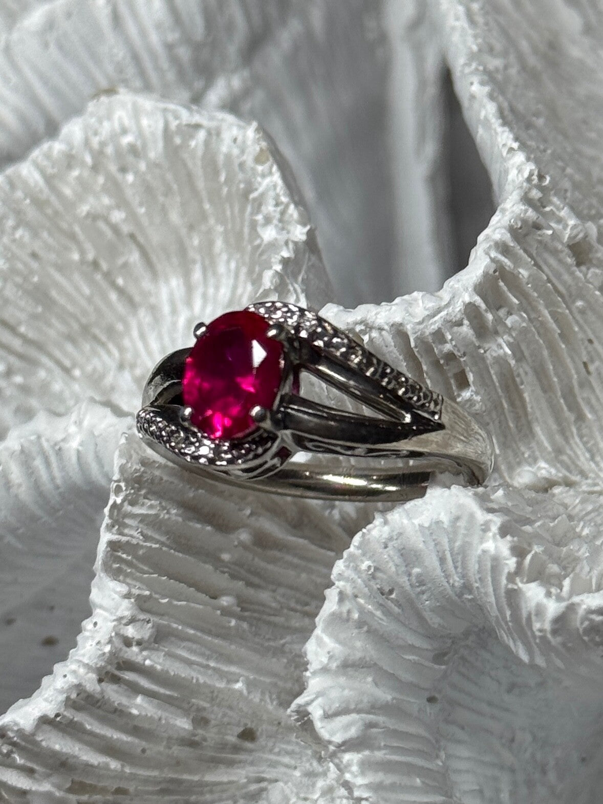 925 Sterling Silver Ruby Ring Size 6
