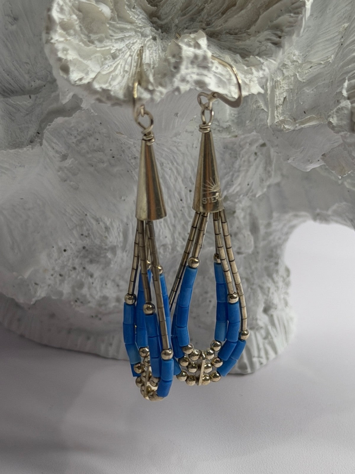 Native American 925 Sterling Silver Blue Lapis Earrings