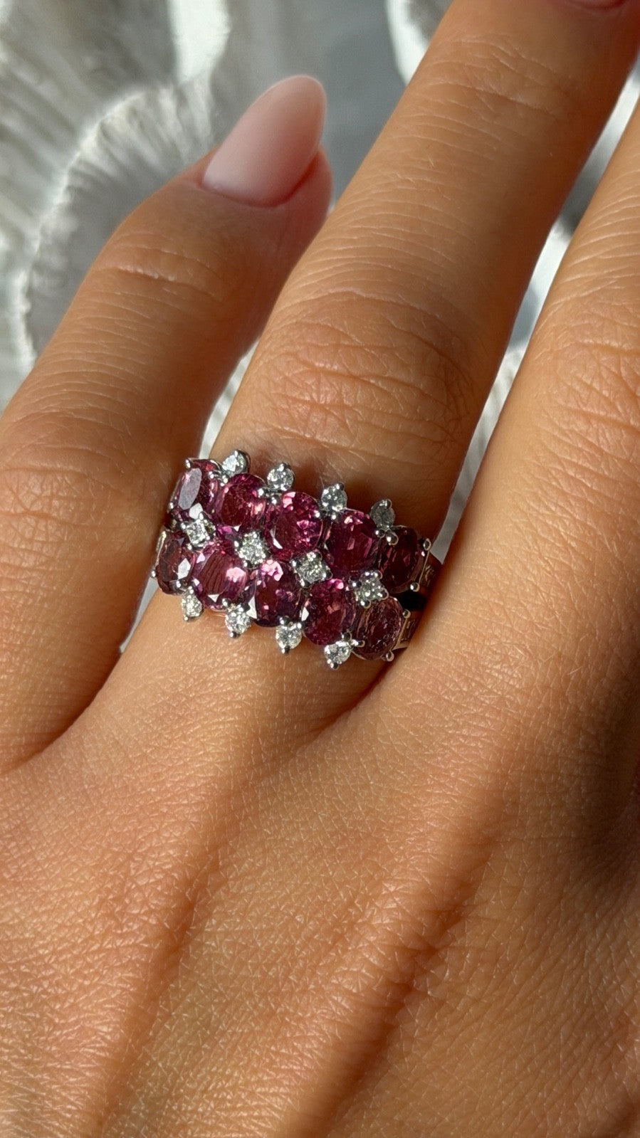 18K 750 White Gold Pink Tourmaline & Diamond Ring Size 6.5