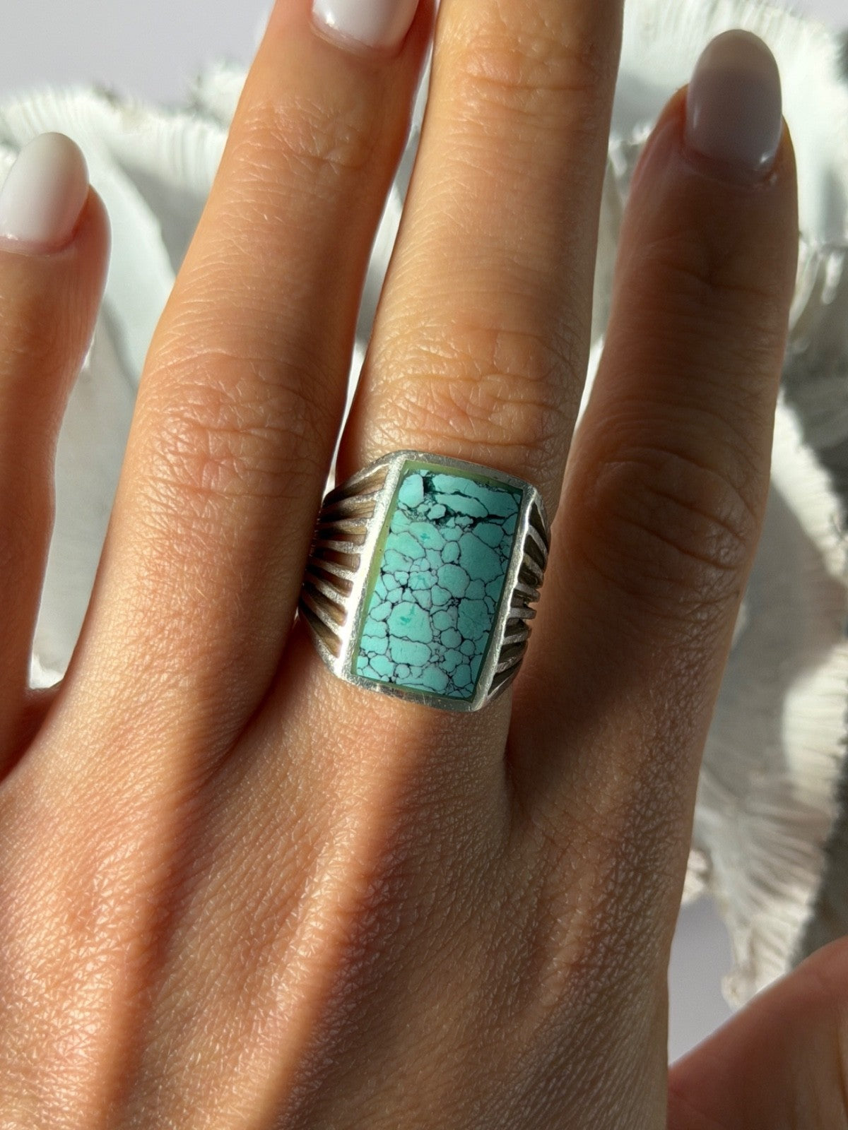 925 Sterling Silver Turquoise Ring Size 7.5