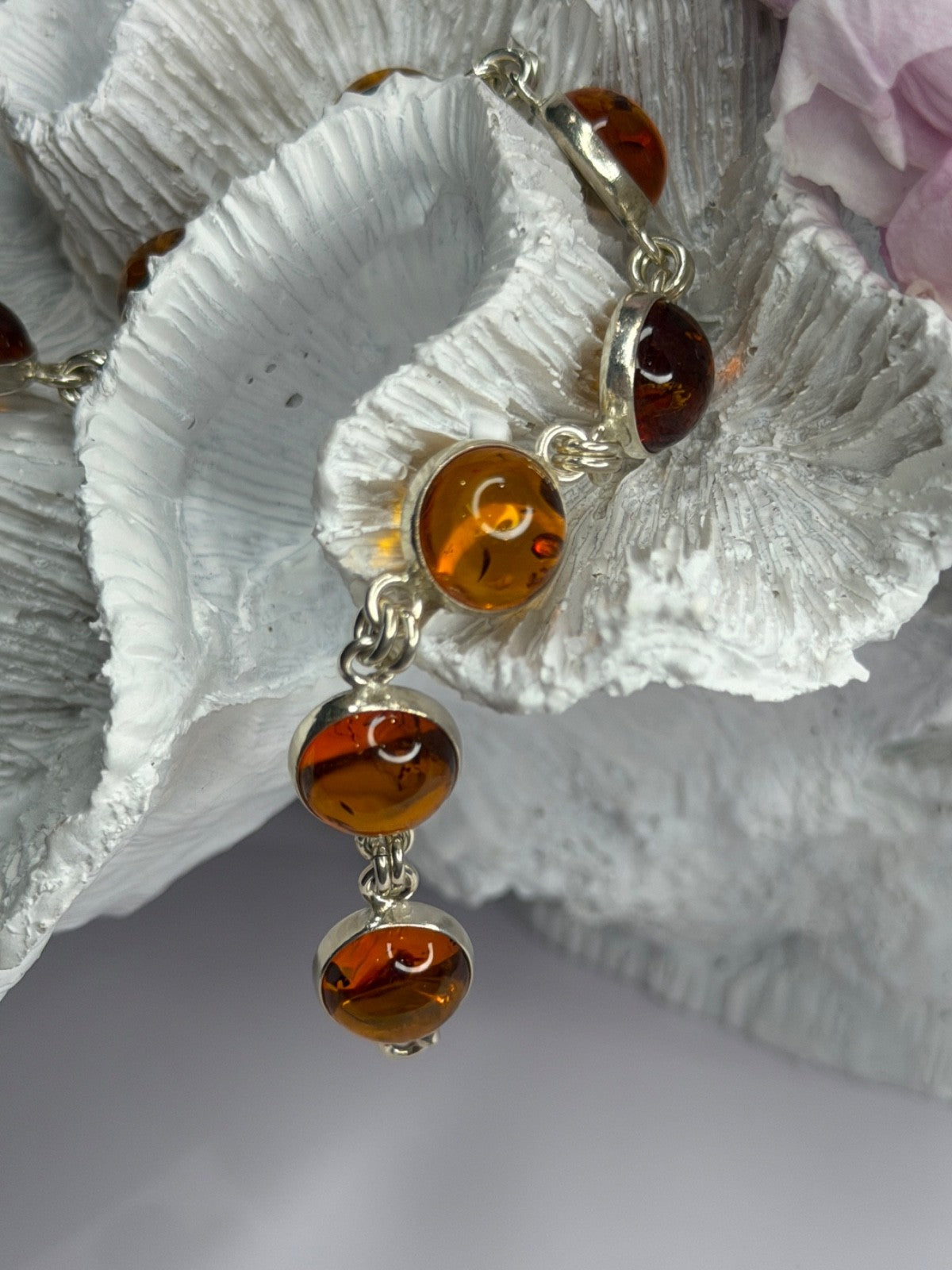925 Sterling Silver Amber Bracelet Length 7