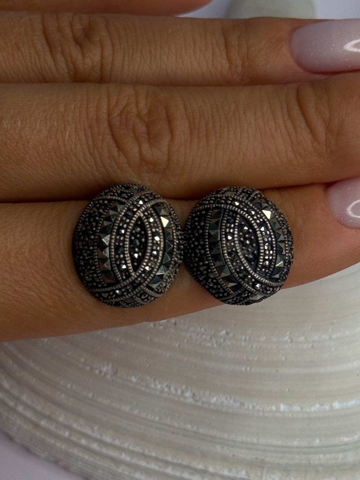 Beautiful Design 925 Sterling Silver Marcasite Earrings Length 0.7 Inch