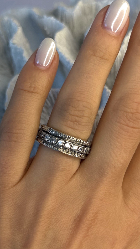 Spinner 925 Sterling Silver White Colorless Topaz Ring Size 7