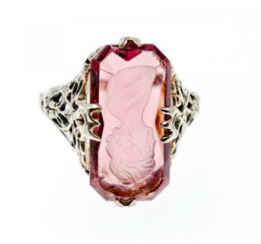 925 Sterling Silver Pink Agate "Cameo" Ring Size 6