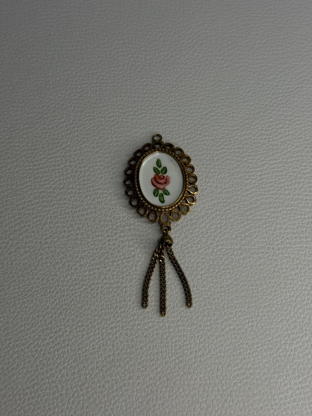 Vintage 925 Sterling Silver Gold Plated Pink Enamel Rose Pendant Length 2.5 Inch