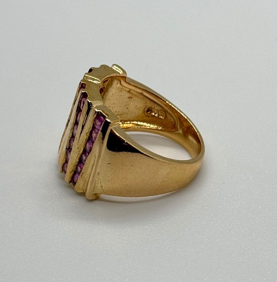 925 Sterling Silver Gold Plated Pink Topaz Ring Size 6.5