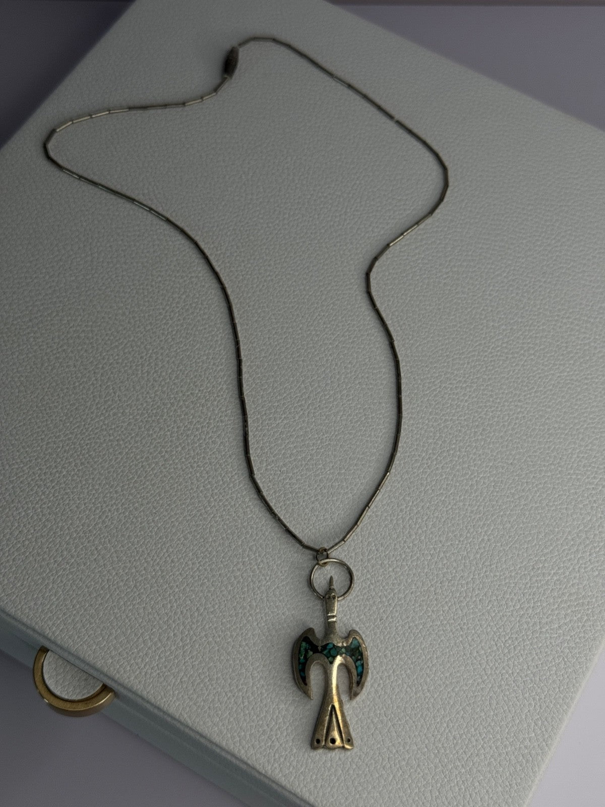 Native American 925 Sterling Silver Turquoise Peyote Bird Necklace