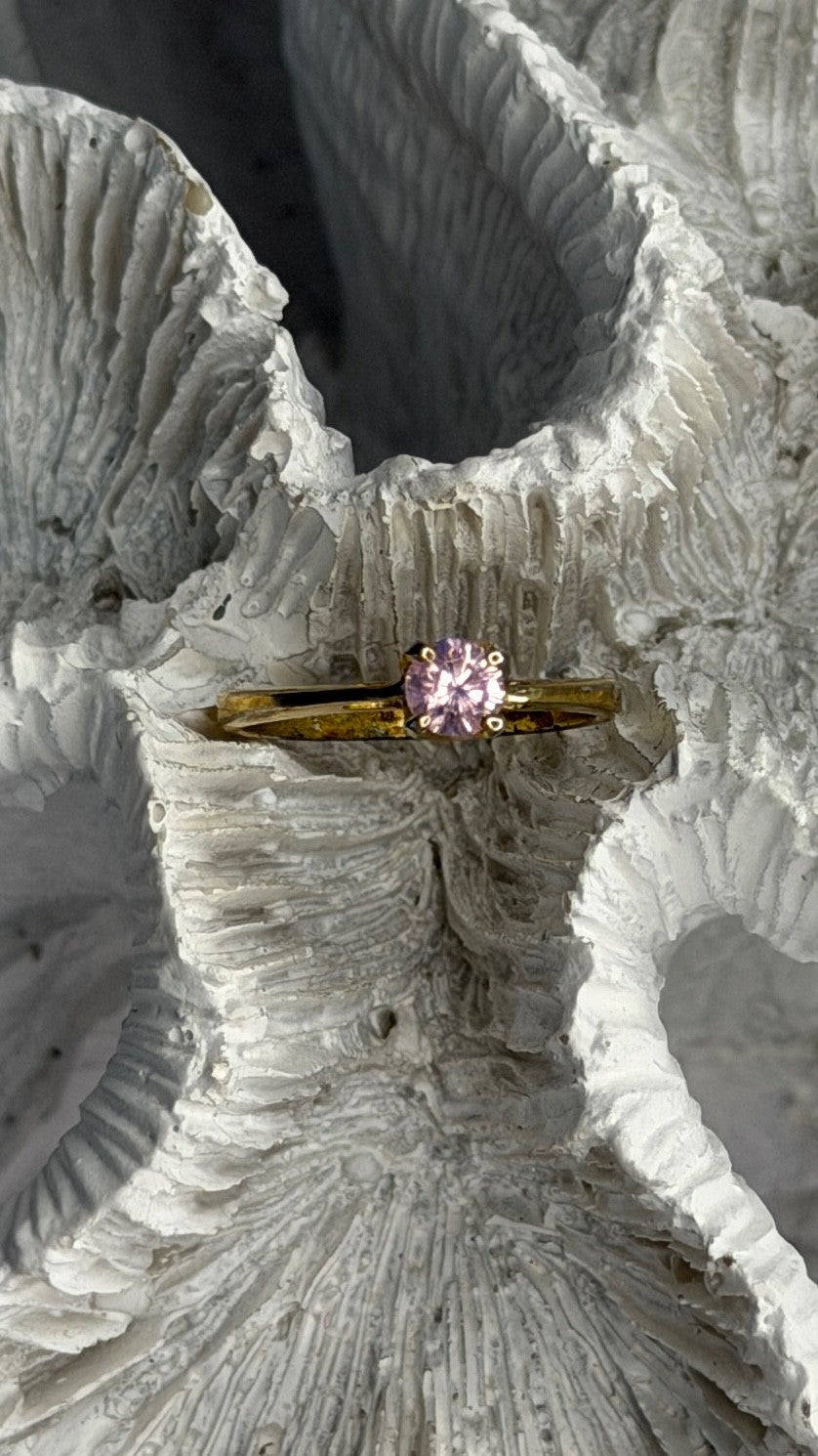 925 Sterling Silver Gold Plated Morganite Ring Size 4