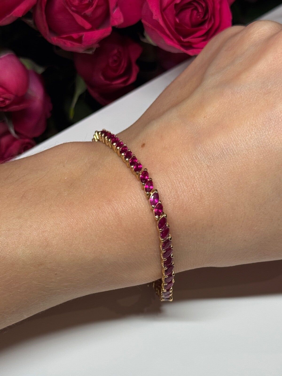 925 Sterling Silver Gold Plated Ruby Bracelet Length 7.5