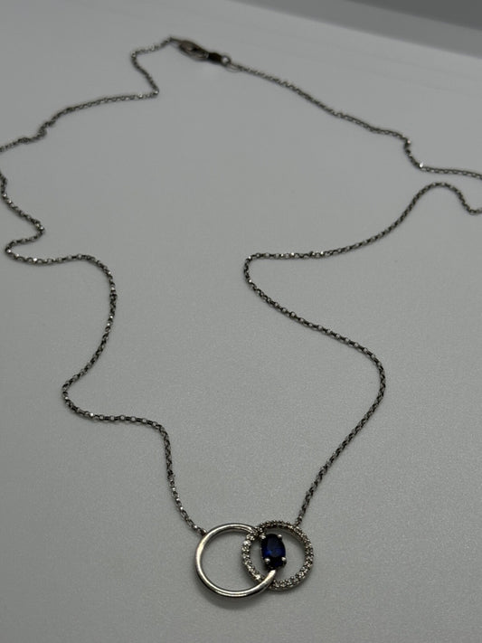 925 Sterling Silver Sapphire & Beryl Necklace