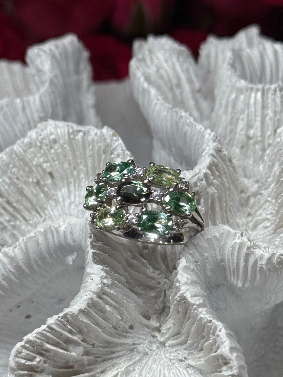 925 Sterling Silver Spinel & CZ Ring Size 6