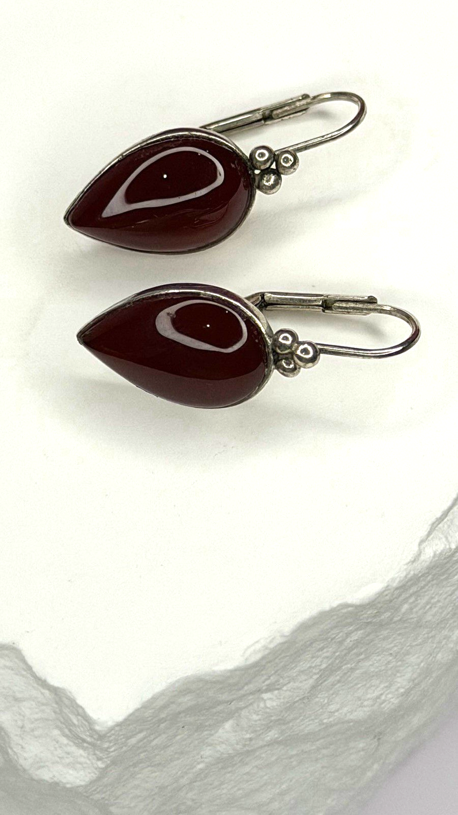 Vintage 925 Sterling Silver Carnelian Teardrop Dangle Earrings
