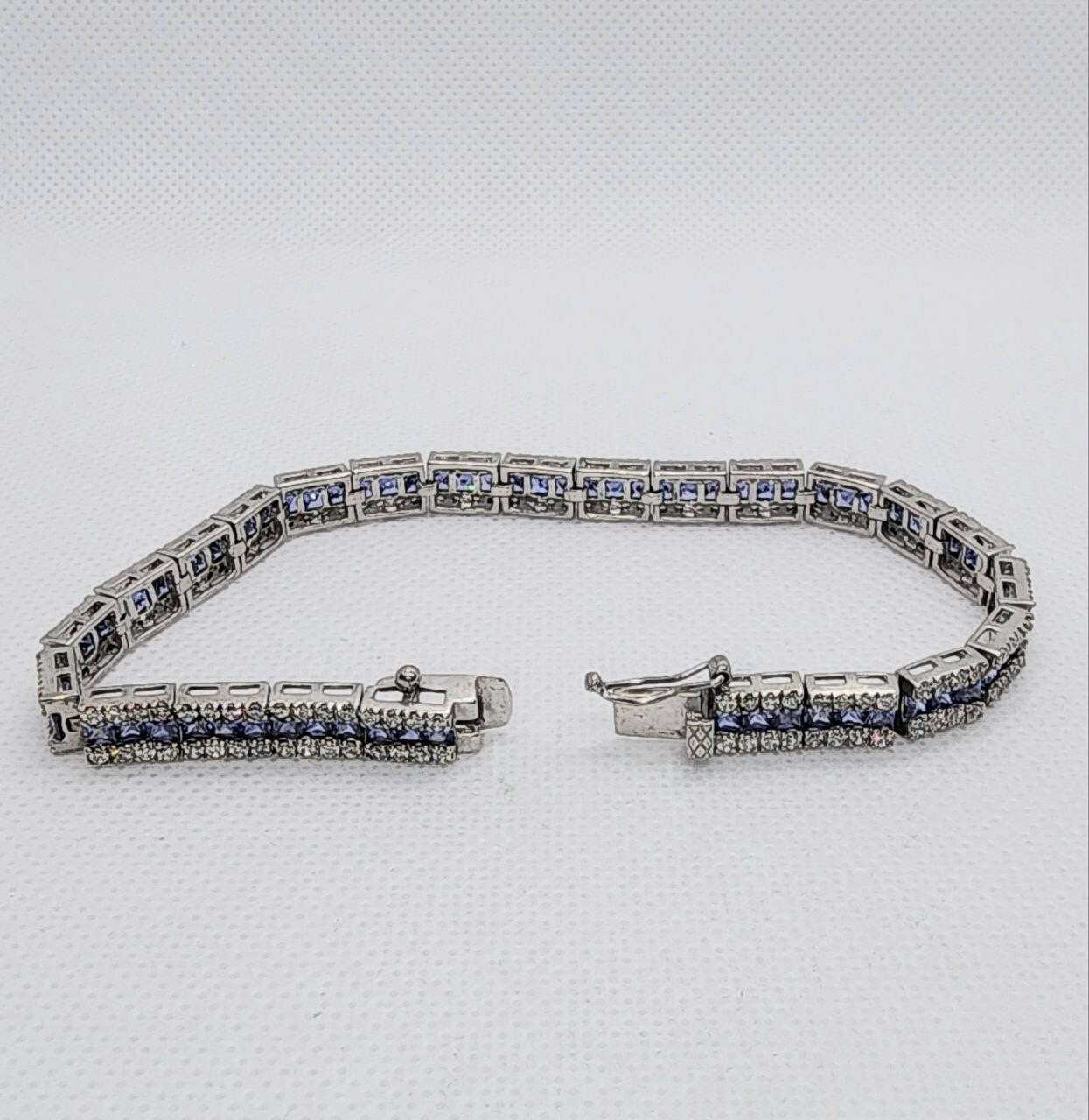 925 Sterling Silver Tanzanite & CZ Bracelet Size 7.5 IN