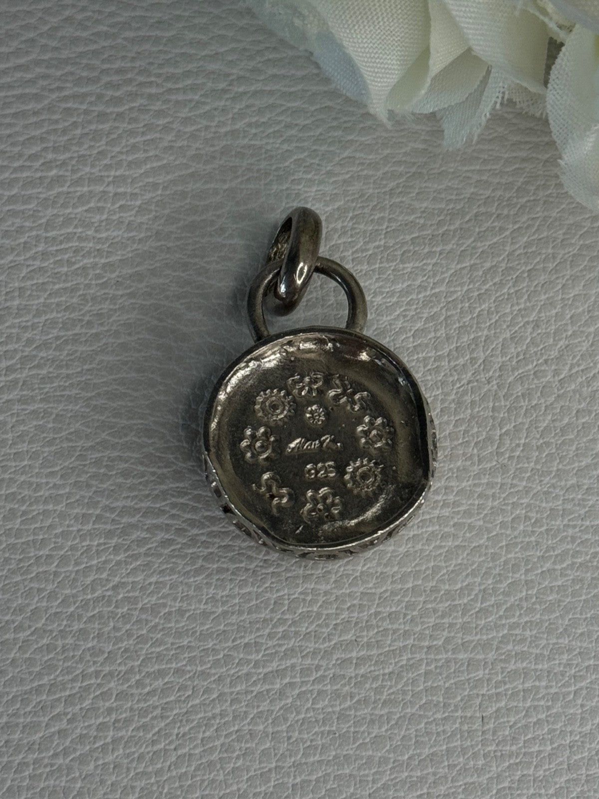 925 Sterling Silver Amber Carved Flower Pendant Length 1.25 Inch