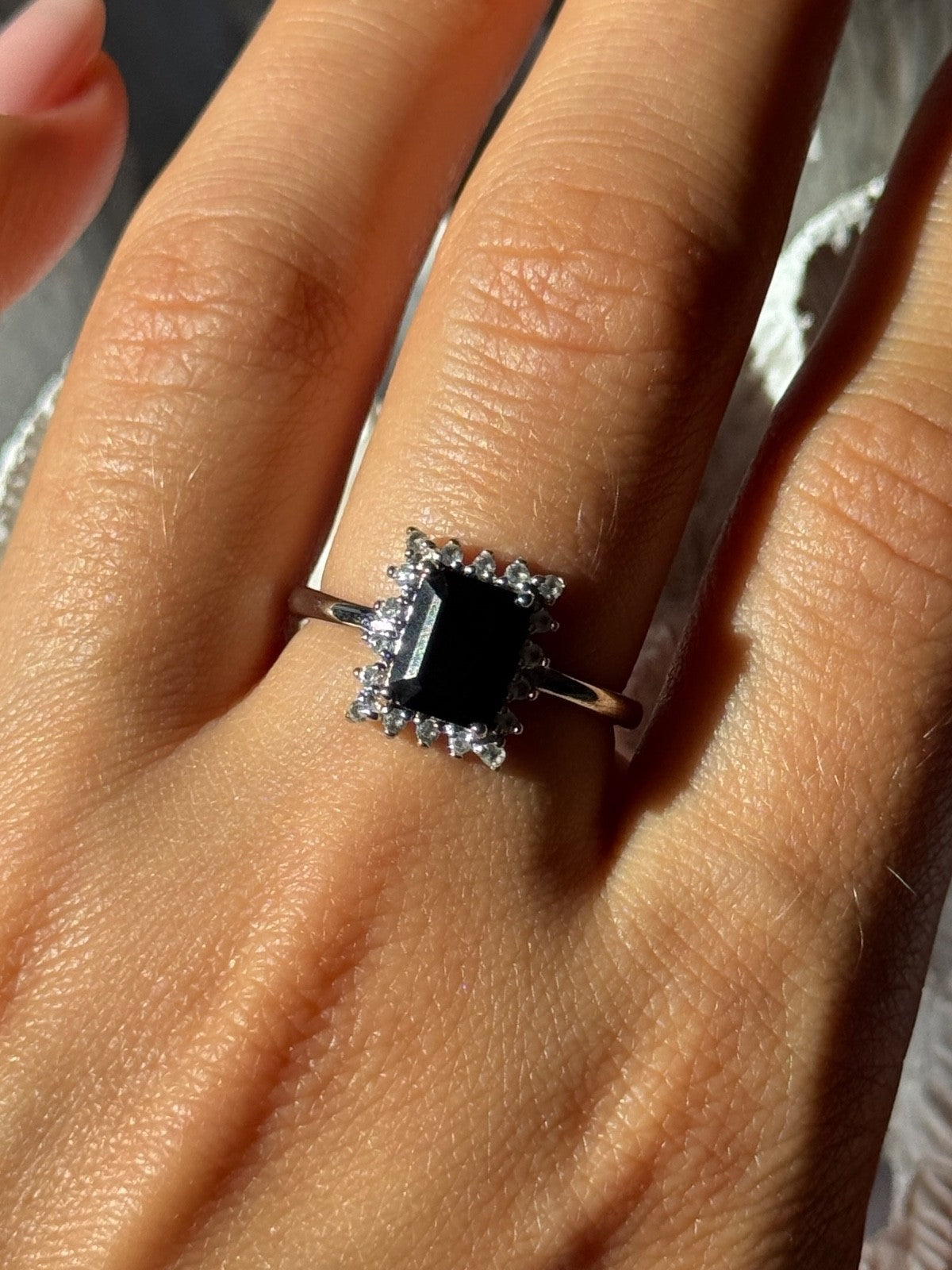 925 Sterling Silver Onyx & Beryl Ring Size 9