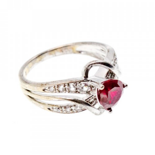 925 Sterling Silver Spinel & CZ "Heart" Ring Size 6.5