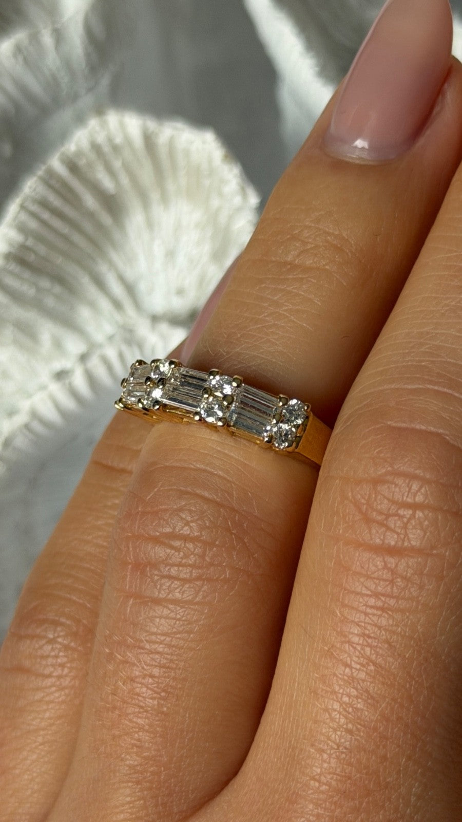 18K Yellow Gold Baguette 0.70 ct Round 0.38 ct Diamond Ring Size 5.5