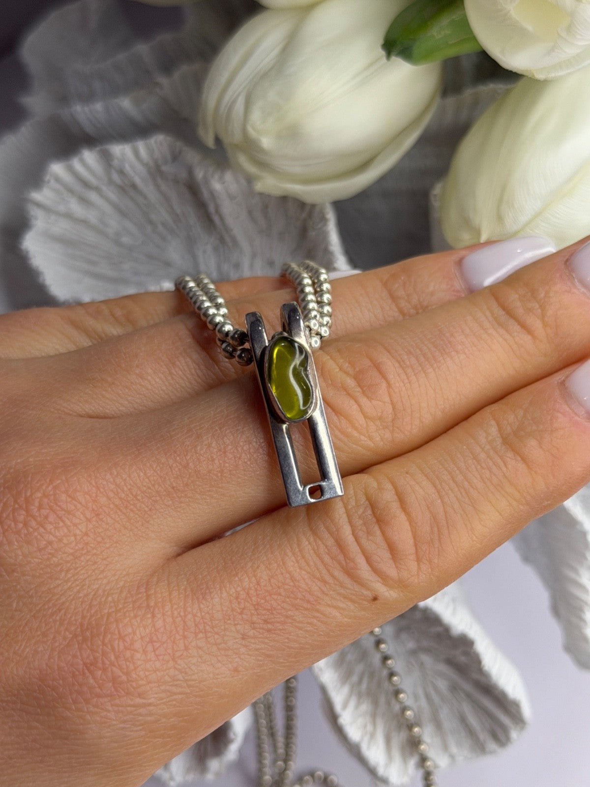 Arrack Lilly 925 Sterling Silver Peridot 2 Chain Necklace