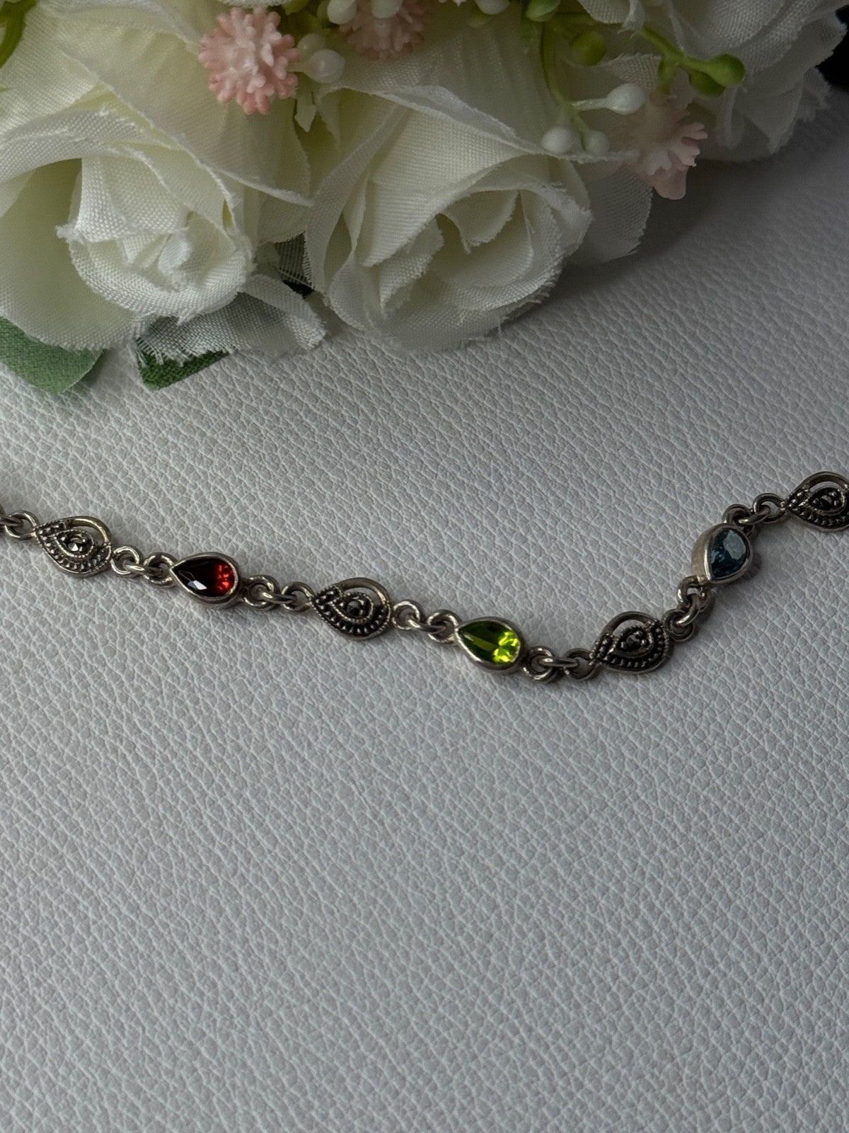 925 Sterling Silver Amethyst Citrine Garnet Peridot Topaz Bracelet Length 7.5 In