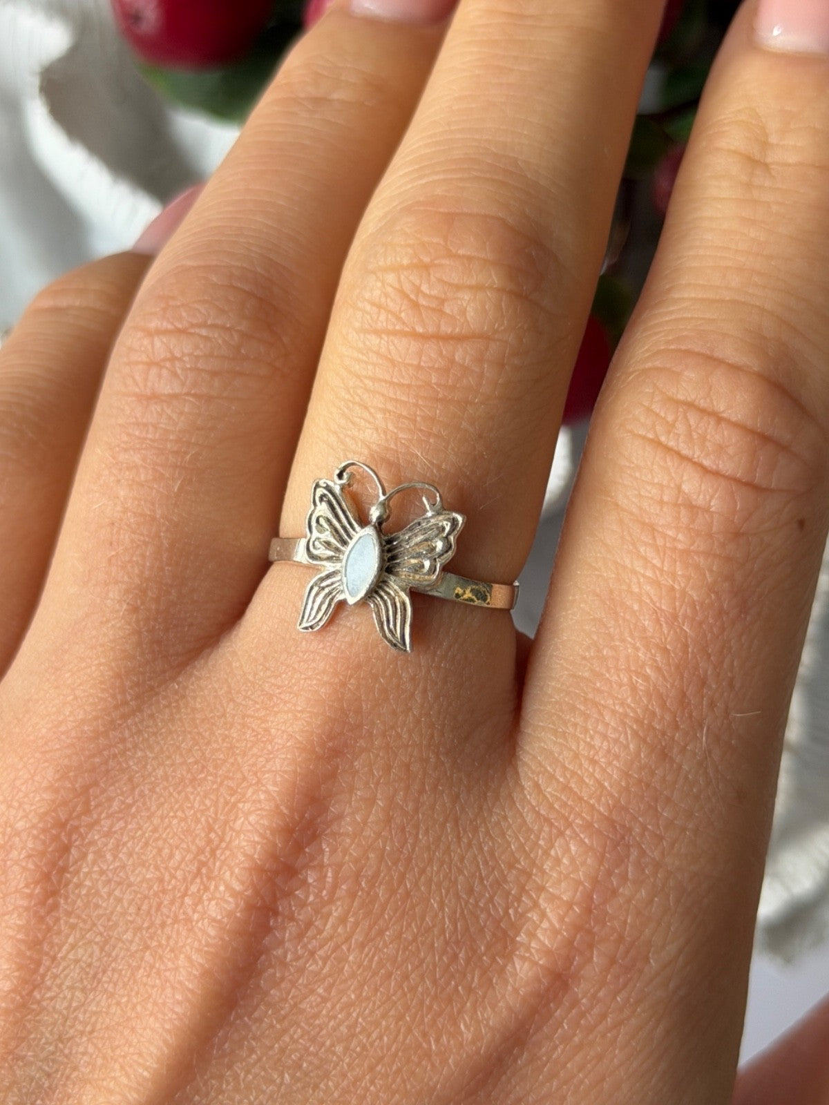 JC 925 Sterling Silver Abalone Butterfly Ring Size 8