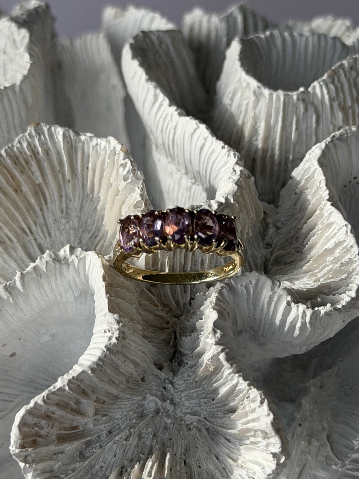 925 Sterling Silver 5 Amethysts Ring Size 8