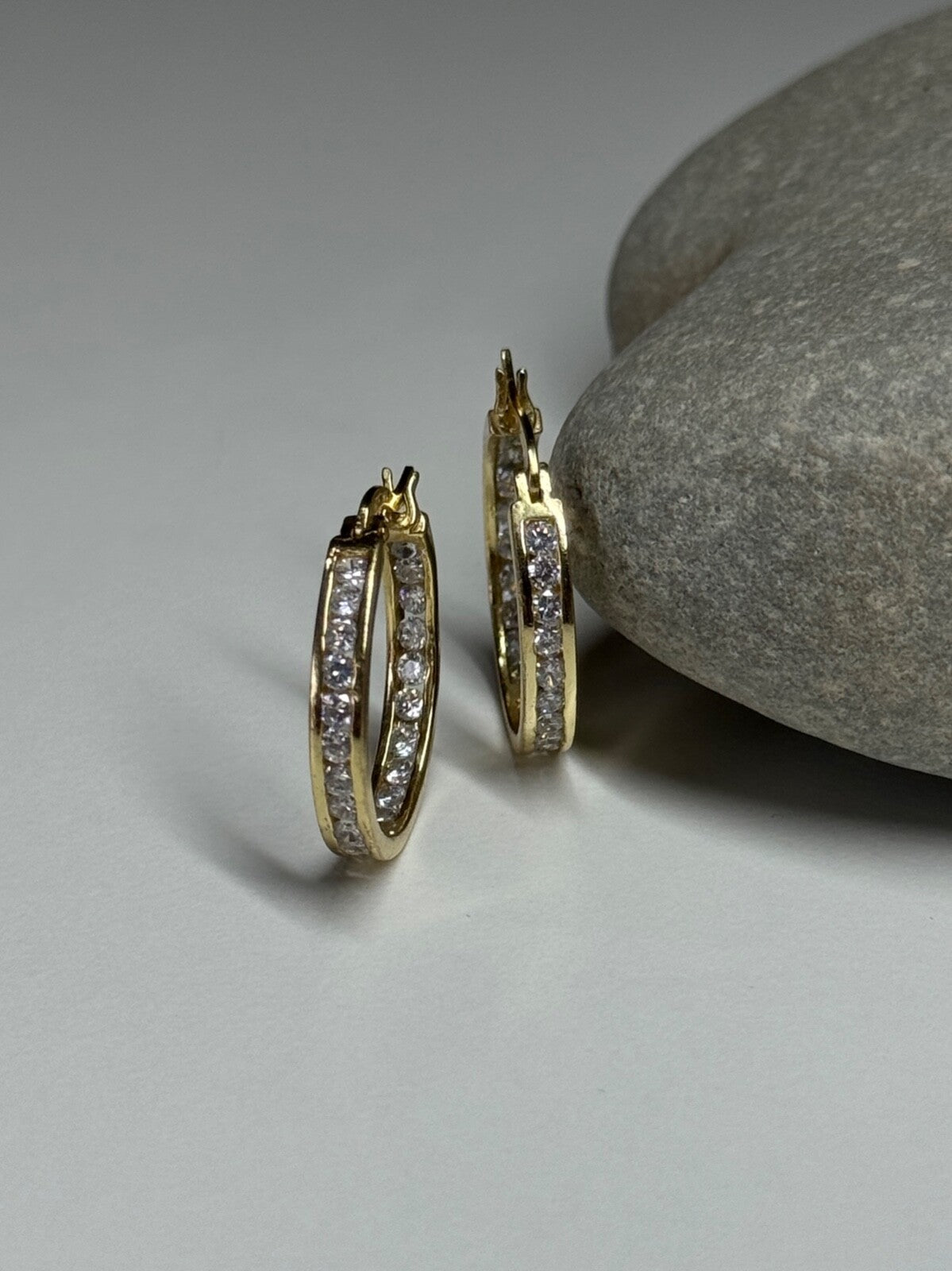 925 Sterling Silver Gold Plated CZ Earrings Length 21.5 Mm