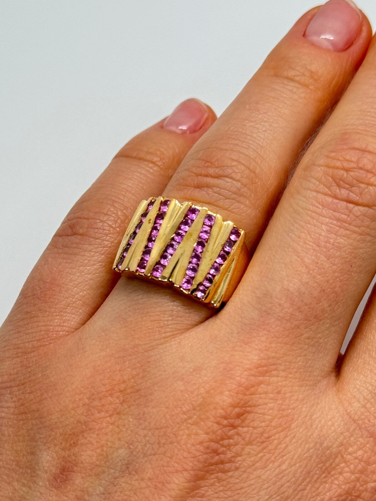 925 Sterling Silver Gold Plated Pink Topaz Ring Size 6.5