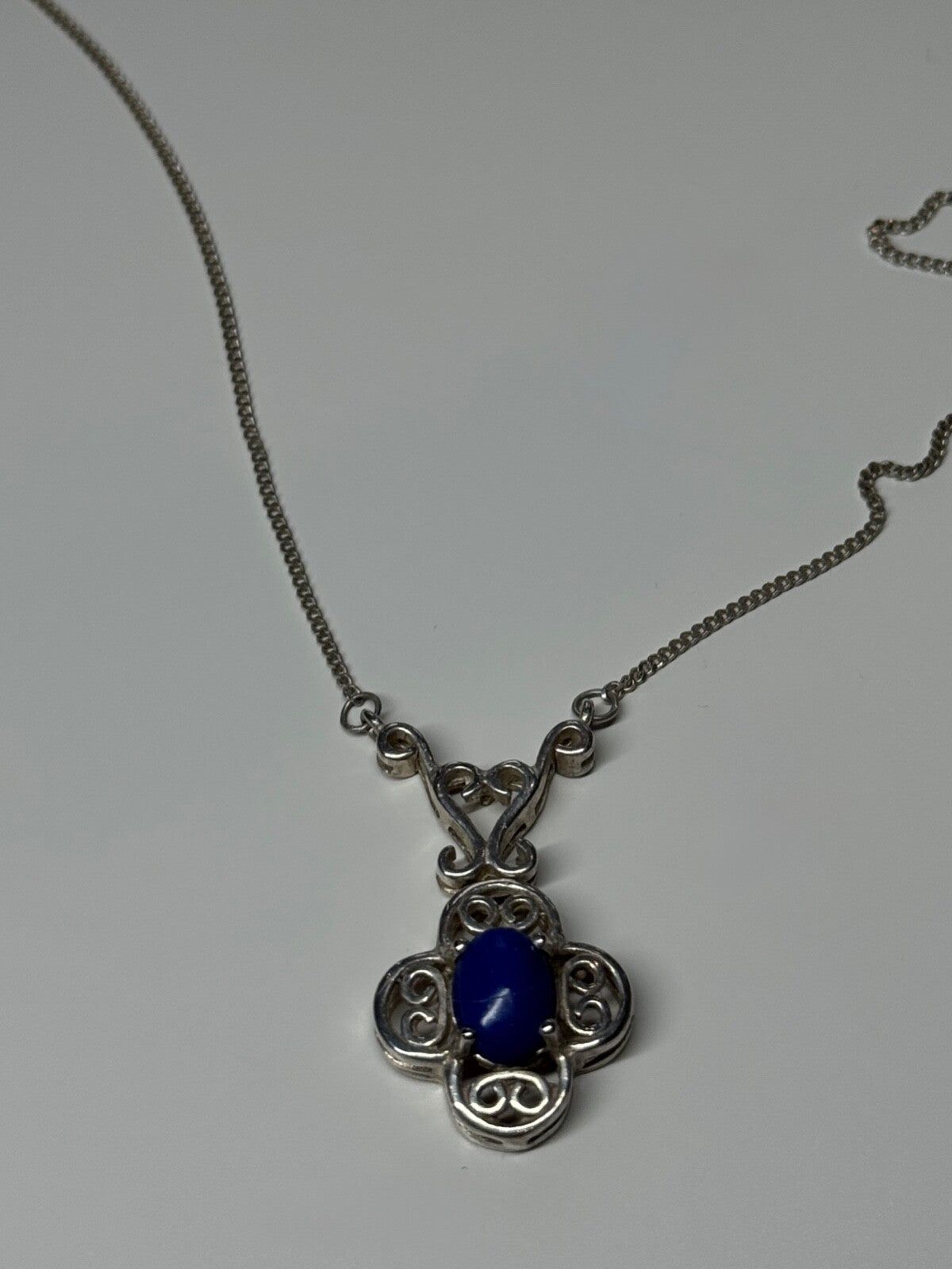 925 Sterling Silver Lapis Lazuli Necklace Length 19 In