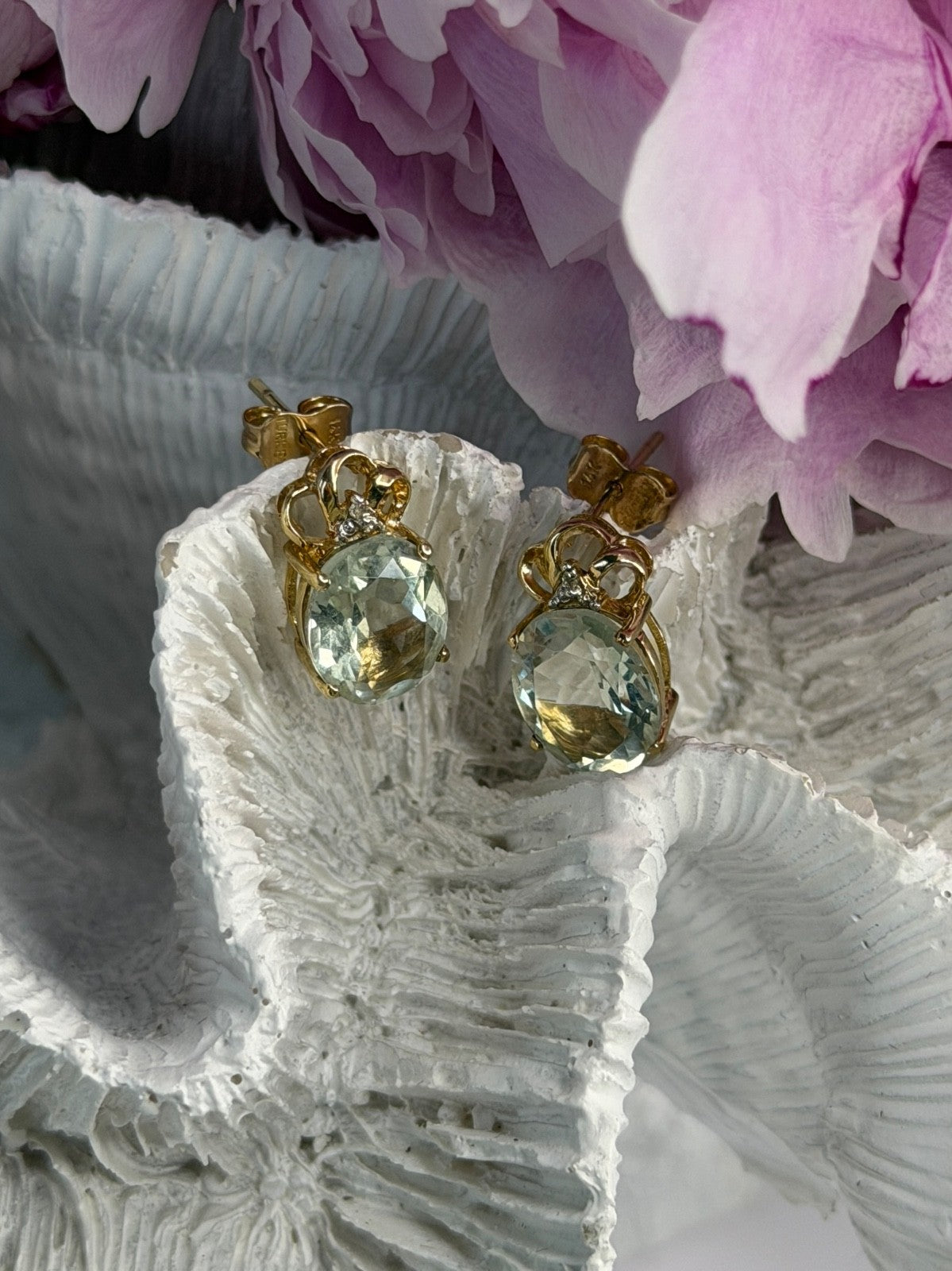 10K Yellow Gold Prasiolite & Diamond Earrings
