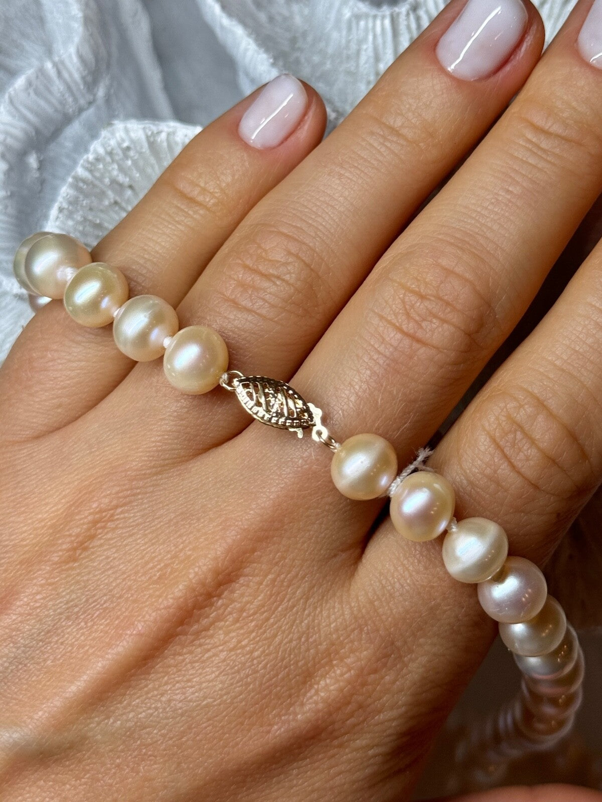 14K YELLOW GOLD CLASP FRESH WATER PINK PEARL NECKLACE 18 Inch