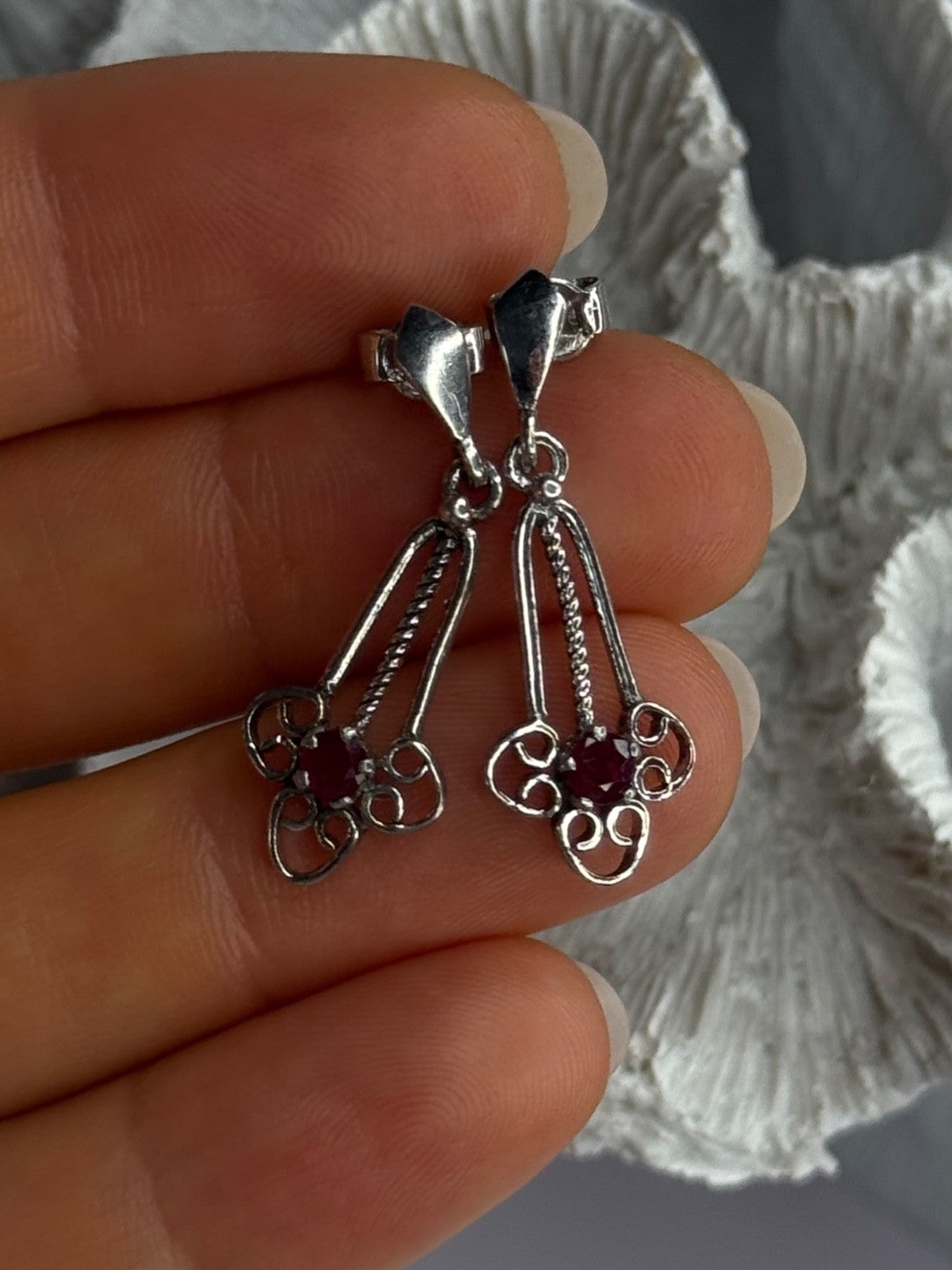 925 Sterling Silver Ruby Earrings Length 1.20 Inch