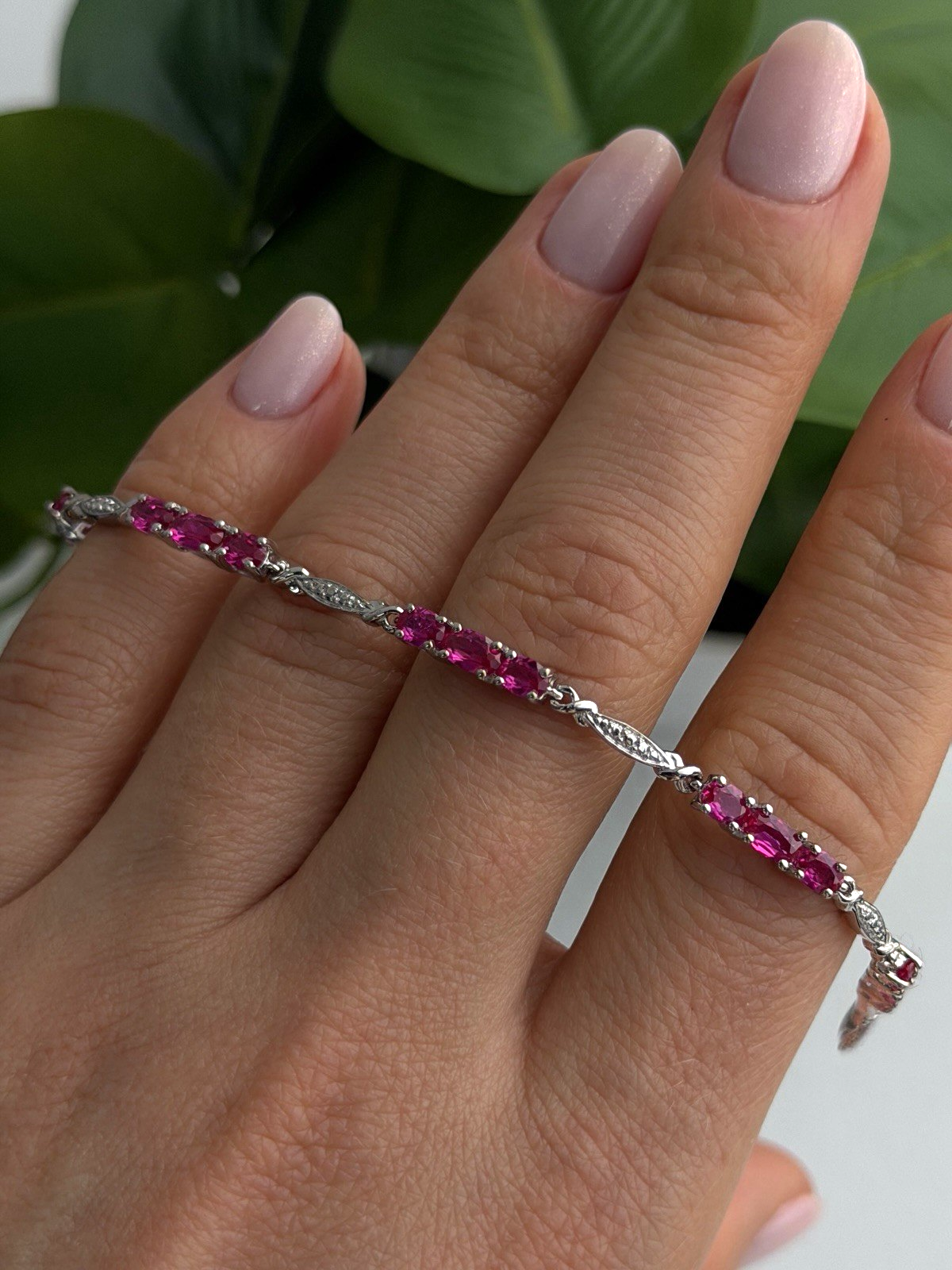 925 Sterling Silver Pink Sapphire Love Romantic Bracelet 7
