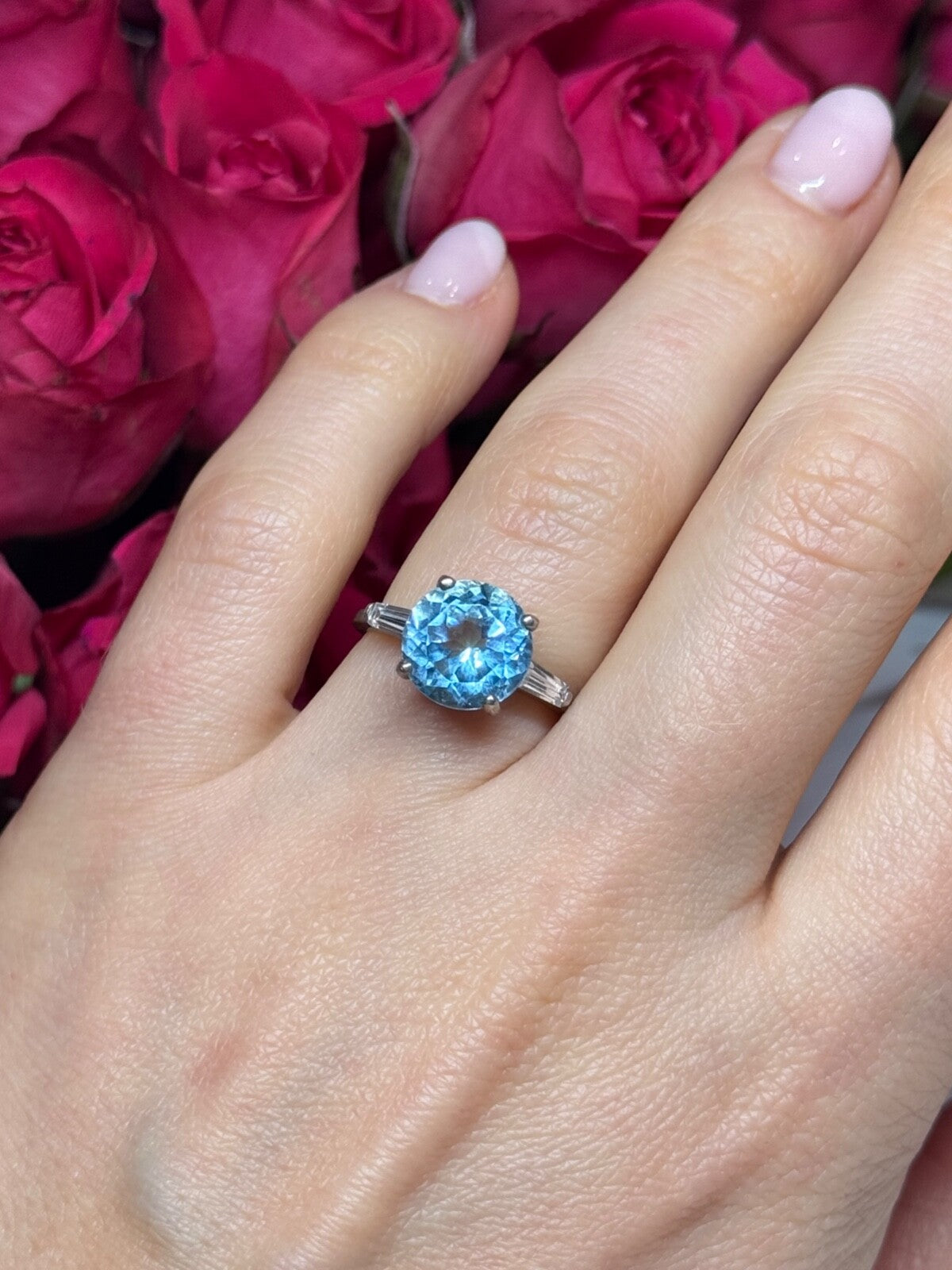 925 Sterling Silver Topaz & Beryl Ring Size 6