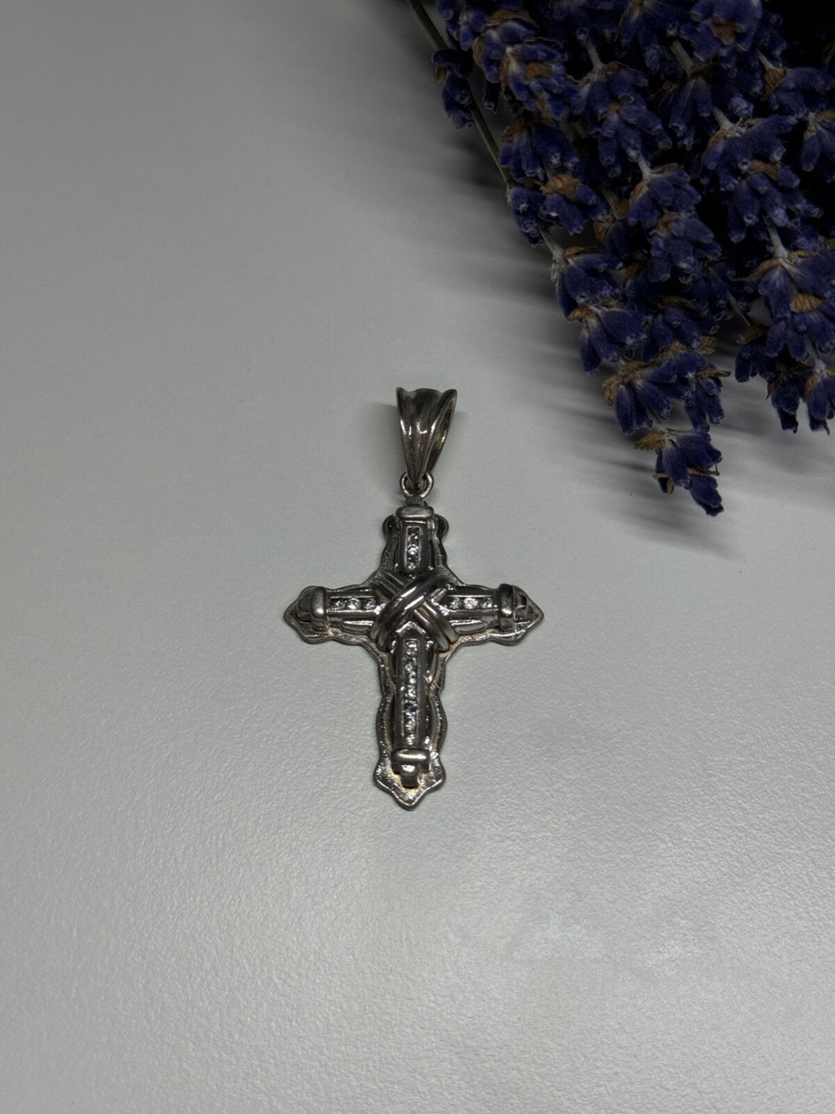 925 Sterling Silver CZ Cross Length 48 Mm