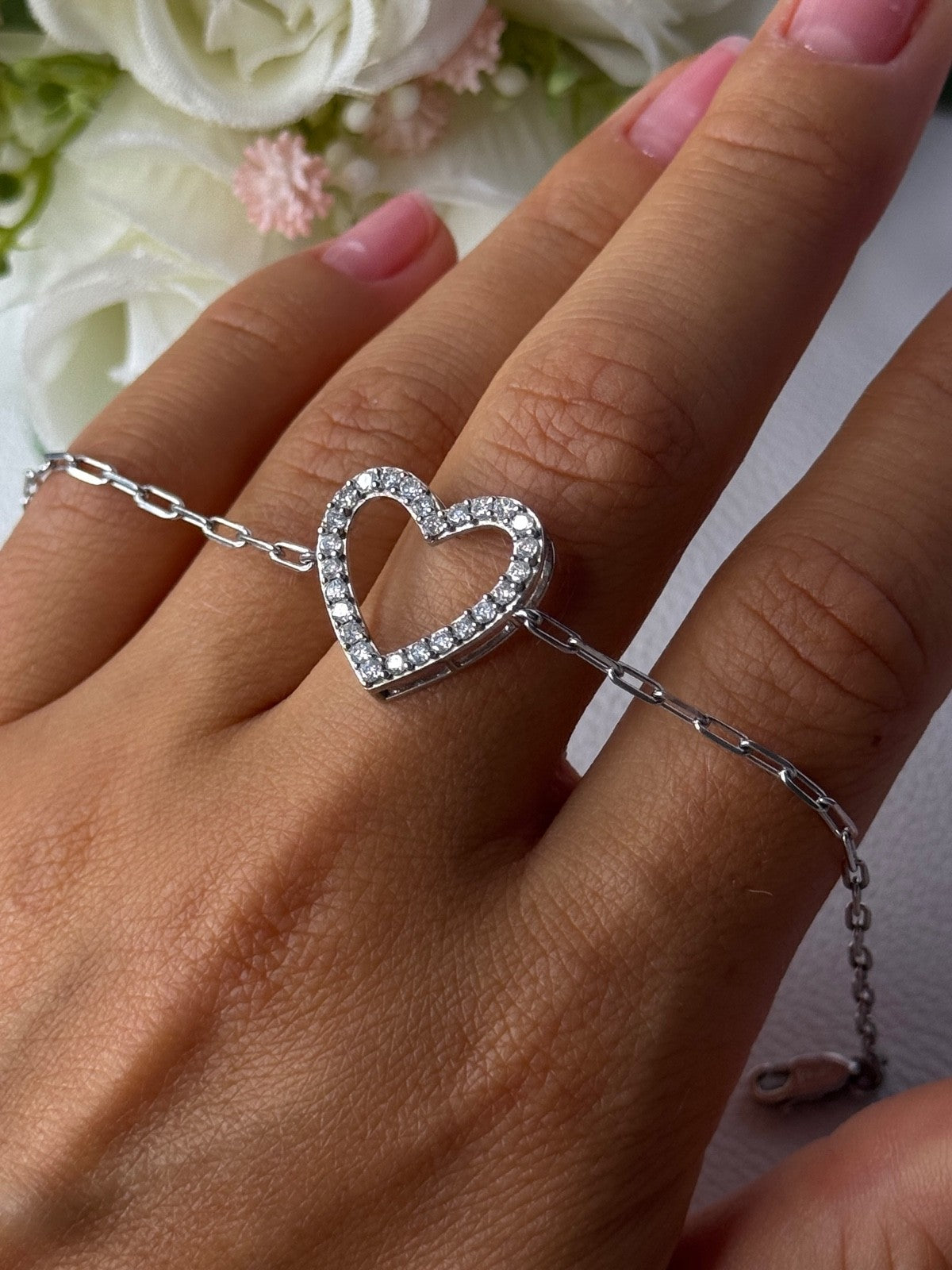 Sjd Acpl 925 Sterling Silver White Topaz Heart Bracelet Length 7.5 Inch
