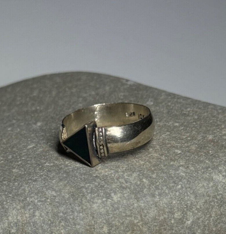 925 Sterling Silver & 10k Yellow Gold Onyx Ring Size 6