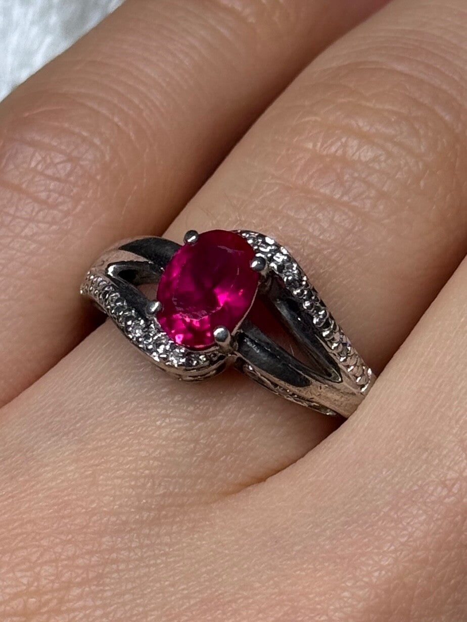 925 Sterling Silver Ruby Ring Size 6