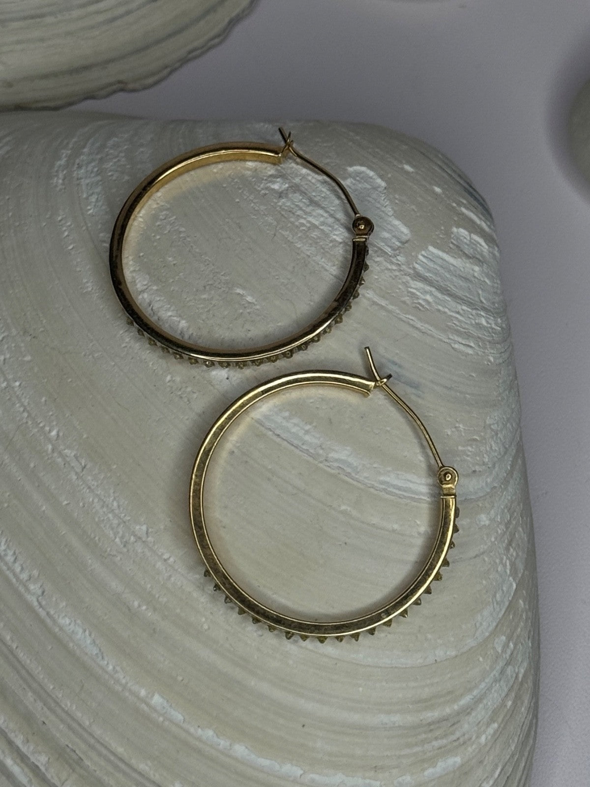 14K Yellow Gold Peridot Earrings Hoops Length 1 Inch