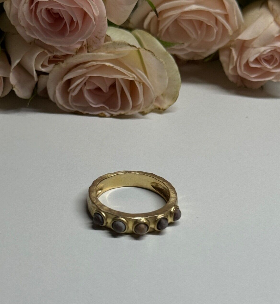 925 Sterling Silver Gold Plated Pearls Ring Size 6