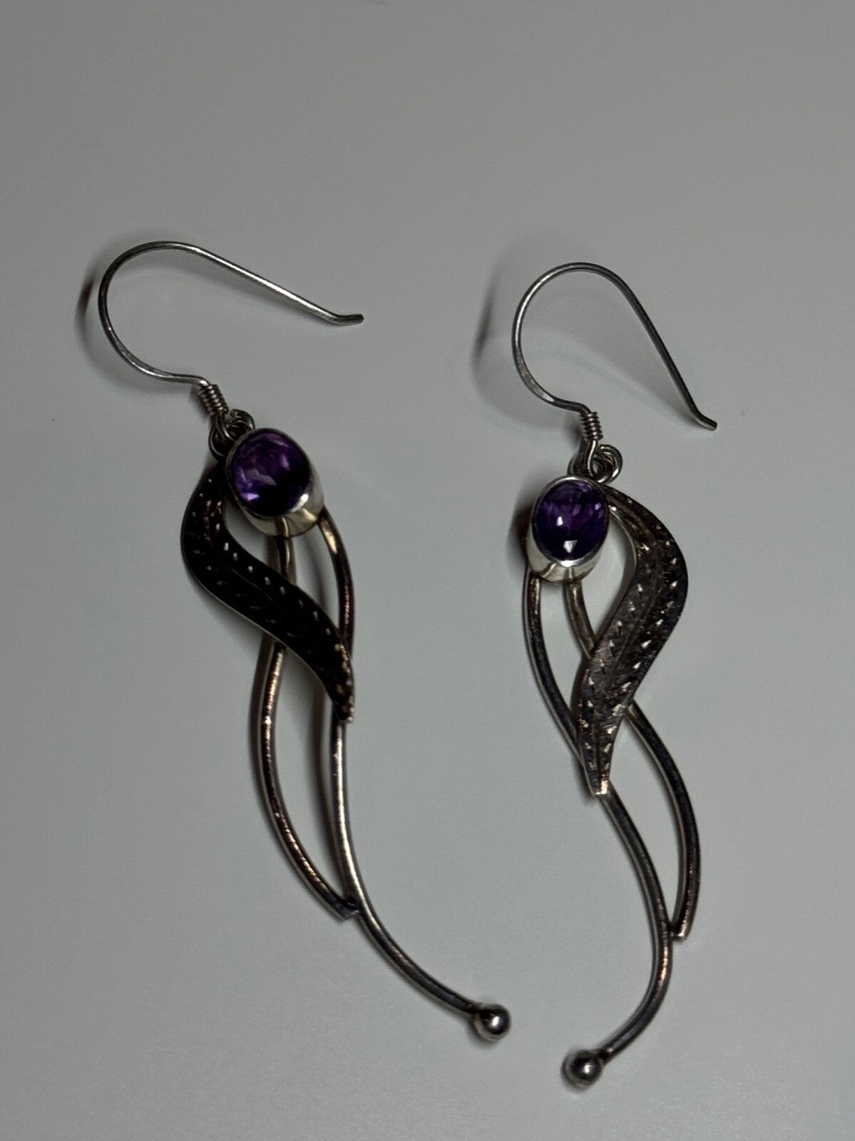 925 Sterling Silver Amethyst Earrings Length 2.6 Inch