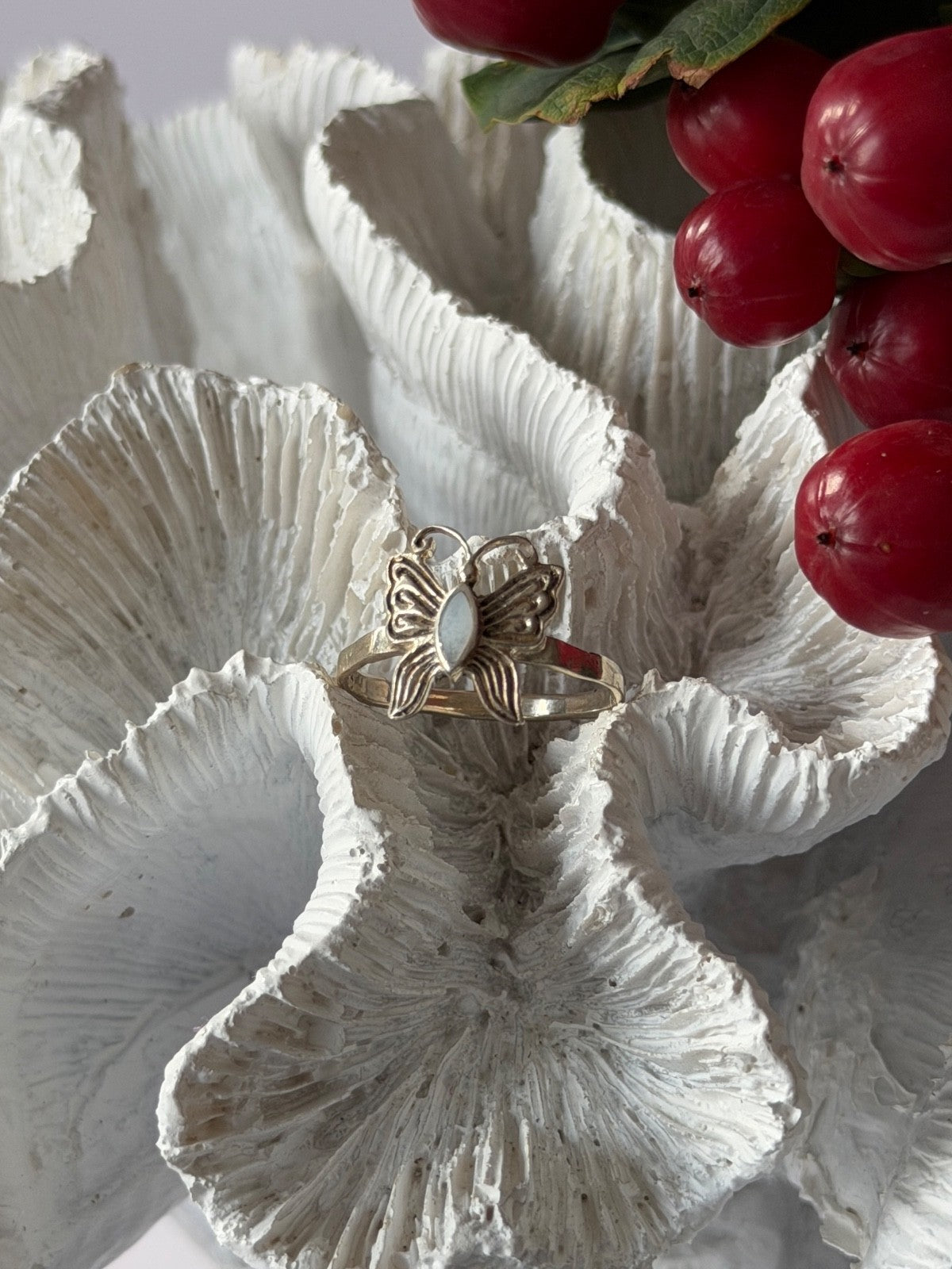 JC 925 Sterling Silver Abalone Butterfly Ring Size 8