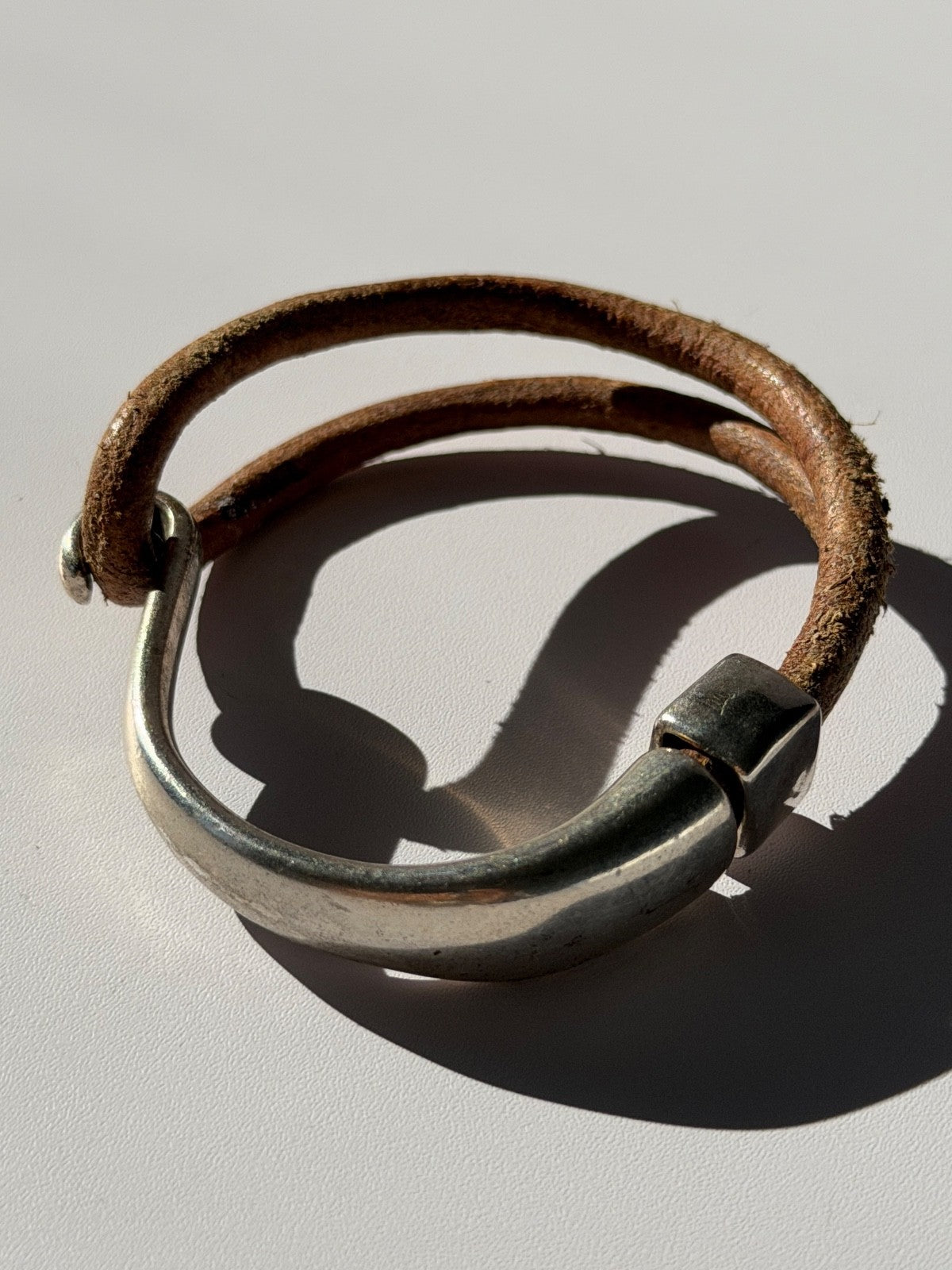 Vintage Brown Leather & 925 Sterling Silver Bracelet