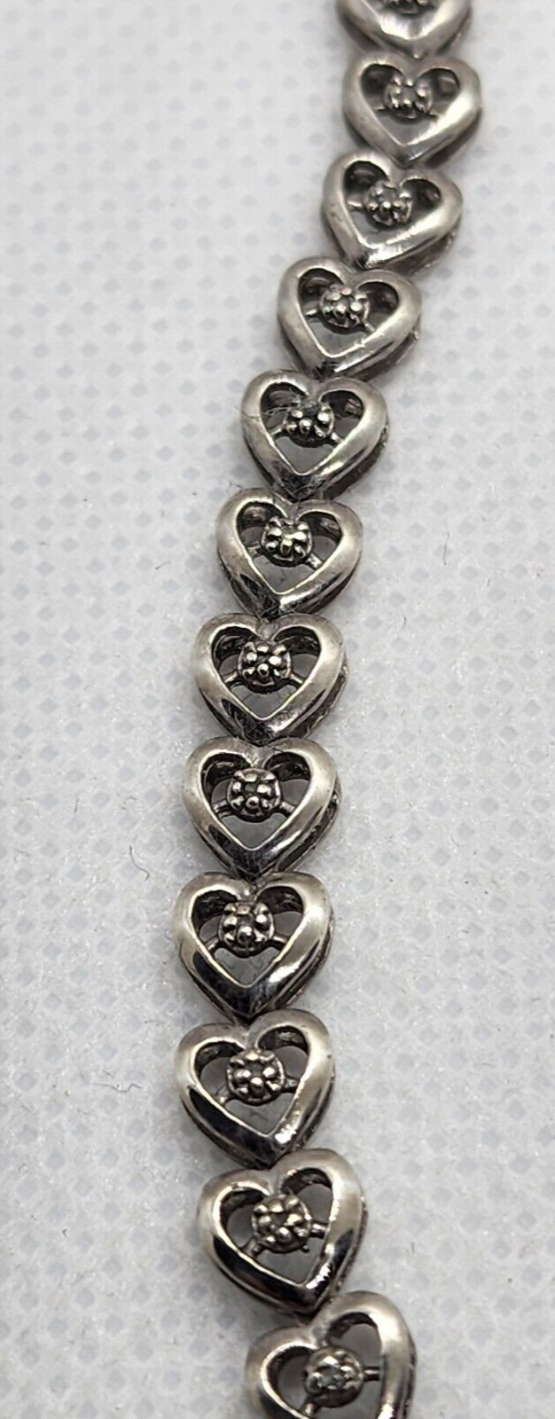 925 Sterling Silver Diamonds "Hearts" Bracelet Size 7.25 IN