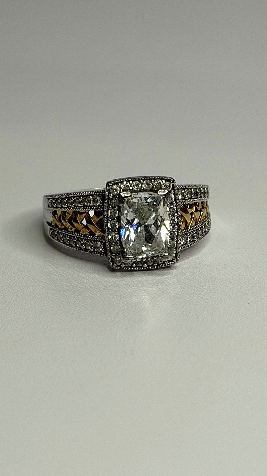 Verragio 925 Sterling Silver & Gold Plated Part Cz Ring Size 8
