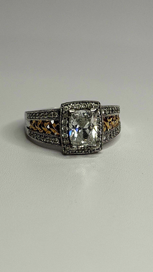 Verragio 925 Sterling Silver & Gold Plated Part Cz Ring Size 8