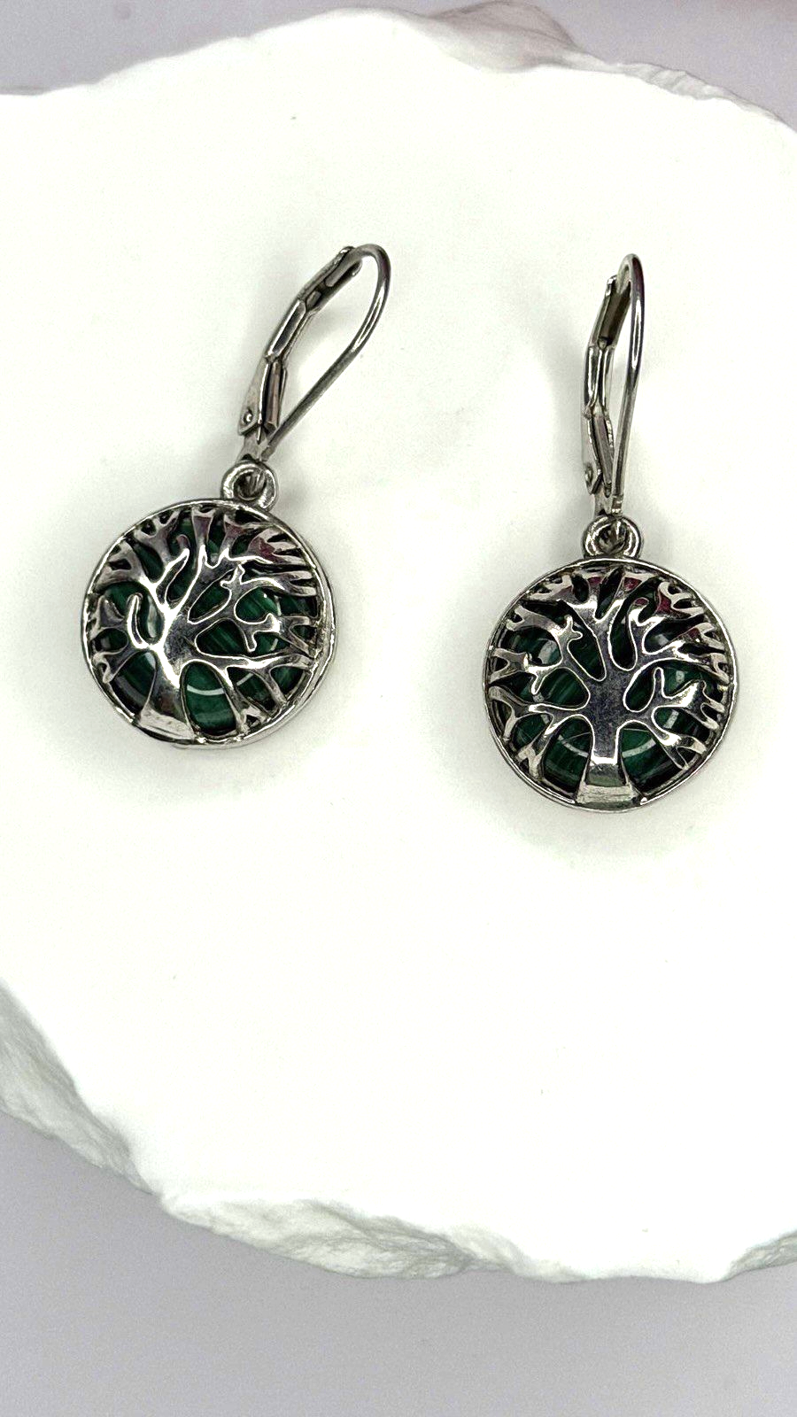 Tree of Life 925 Sterling Silver Malachite Earrings